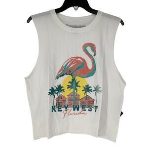 Prince Peter Women's Large Flamingo Key West Florida White Tank Top USA L15-4